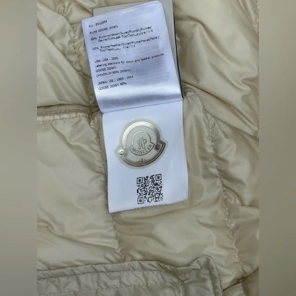 Moncler Beige Hooded Jacket with Gray and White Accents
